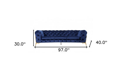 Blue Velvet Sofa With Gold Legs