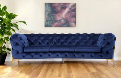 Blue Velvet Sofa With Gold Legs