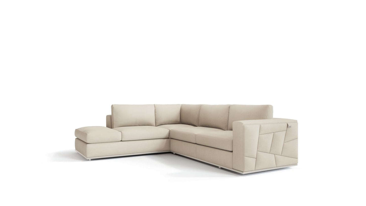 Beige Italian Leather L Shaped 2 Piece Sectional