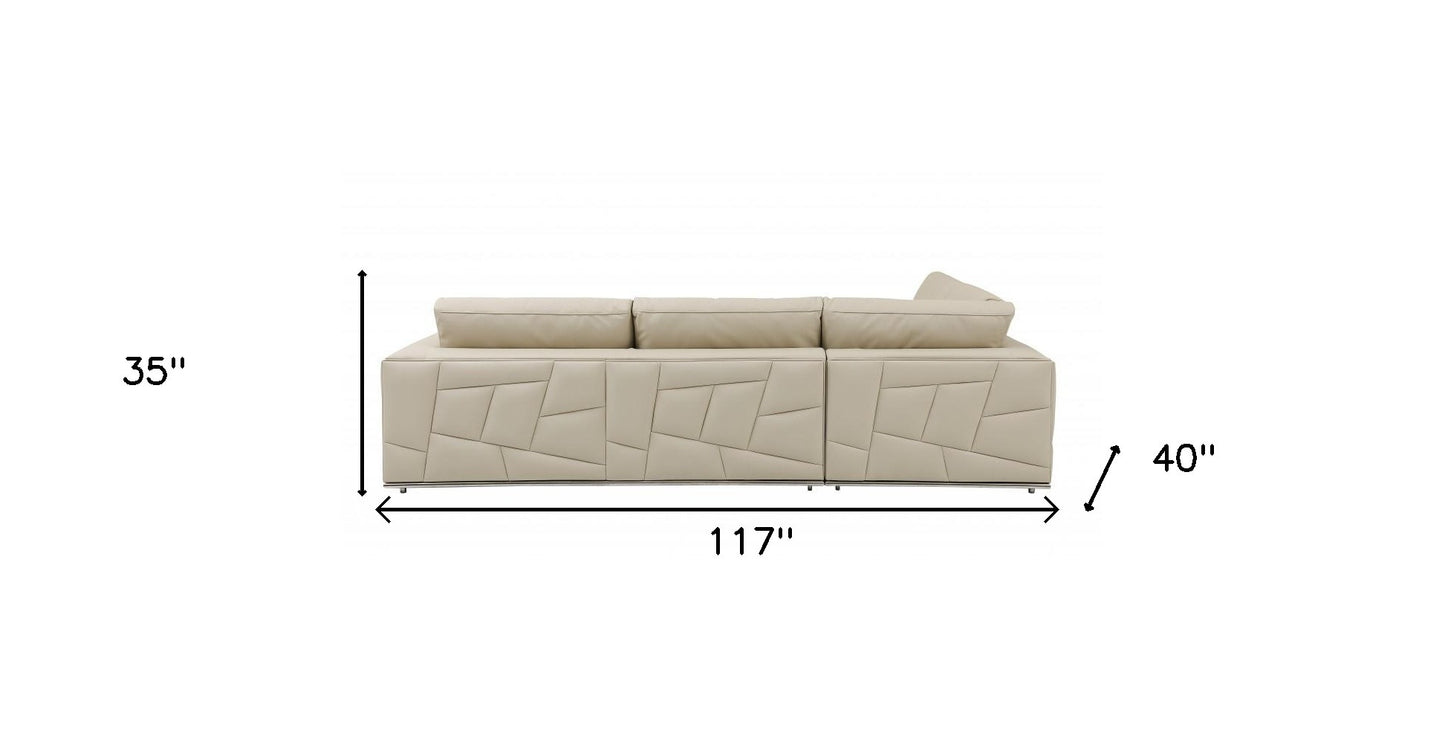 Beige Italian Leather L Shaped 2 Piece Sectional