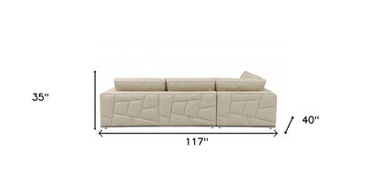 Beige Italian Leather L Shaped 2 Piece Sectional