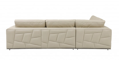 Beige Italian Leather L Shaped 2 Piece Sectional