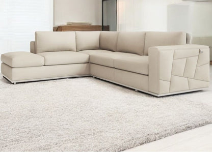 Beige Italian Leather L Shaped 2 Piece Sectional