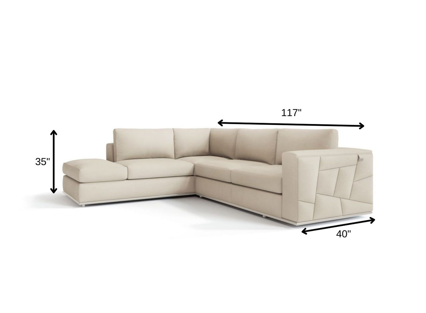 Beige Italian Leather L Shaped 2 Piece Sectional