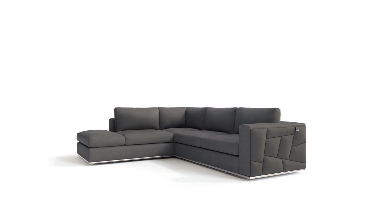 Dark Gray Italian Leather L Shaped 2 Piece Sectional