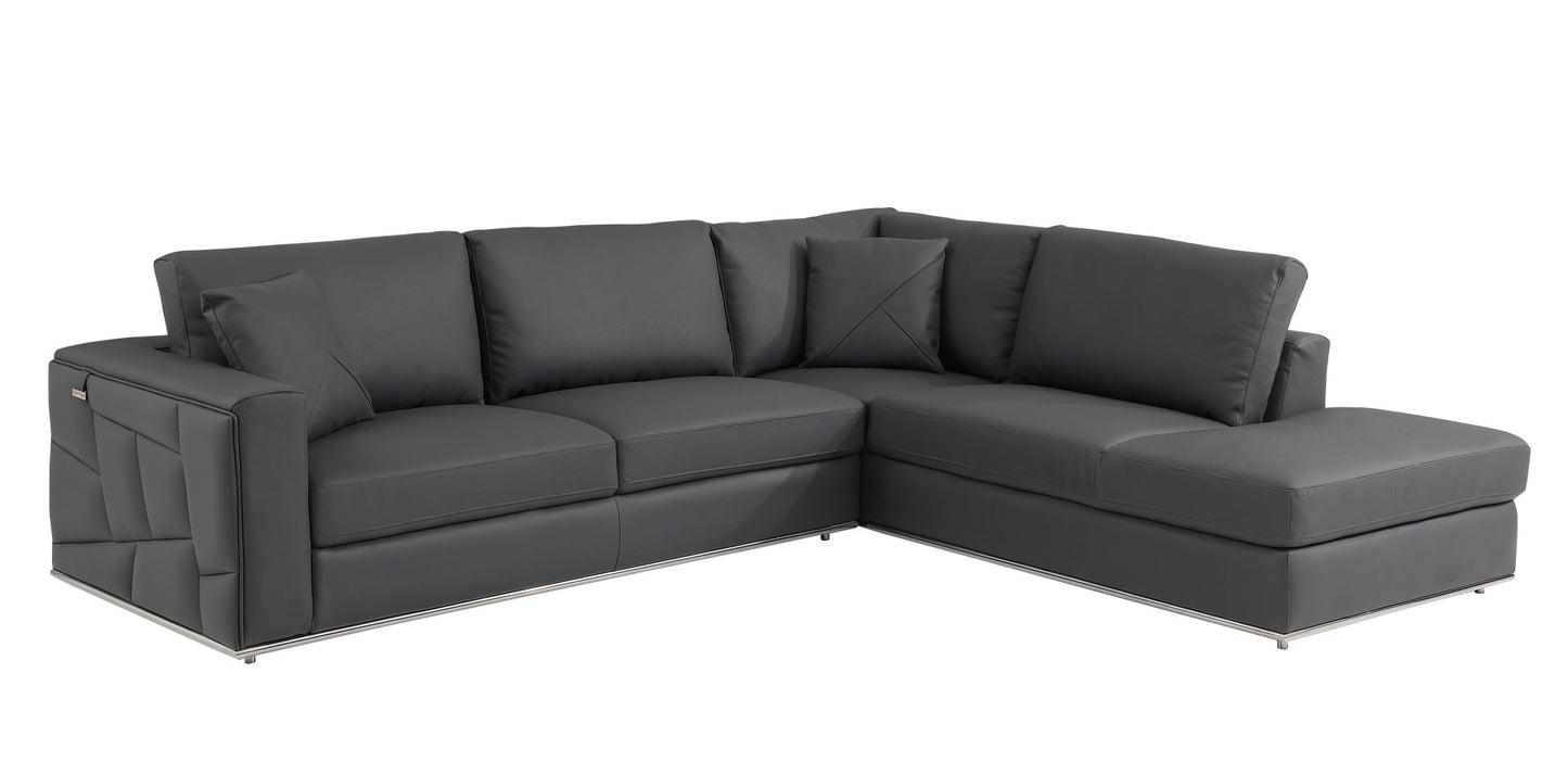 Dark Gray Italian Leather L Shaped 2 Piece Sectional