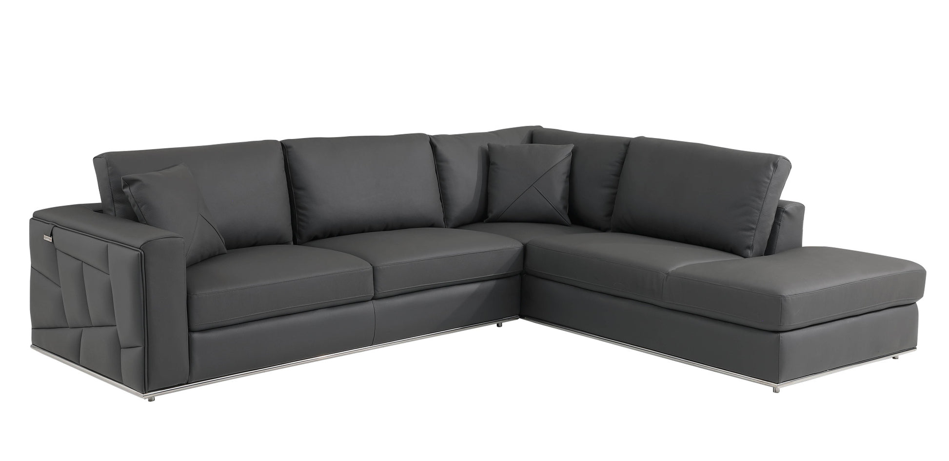 Dark Gray Italian Leather L Shaped 2 Piece Sectional