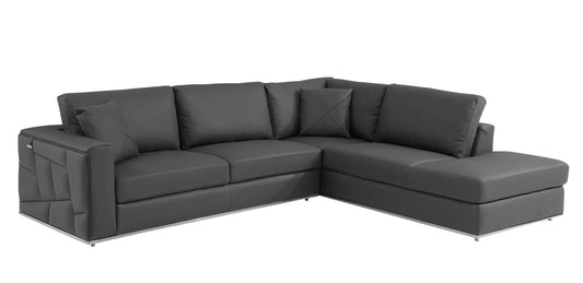 Dark Gray Italian Leather L Shaped 2 Piece Sectional