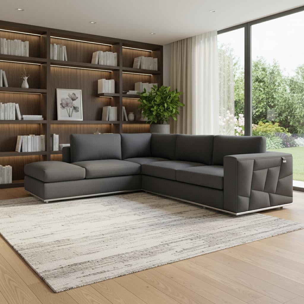 Dark Gray Italian Leather L Shaped 2 Piece Sectional