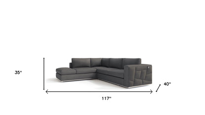 Dark Gray Italian Leather L Shaped 2 Piece Sectional