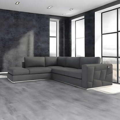 Dark Gray Italian Leather L Shaped 2 Piece Sectional