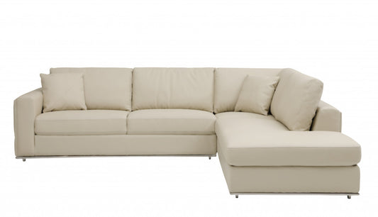 Beige Italian Leather L Shaped 2 Piece Sectional
