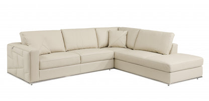 Beige Italian Leather L Shaped 2 Piece Sectional