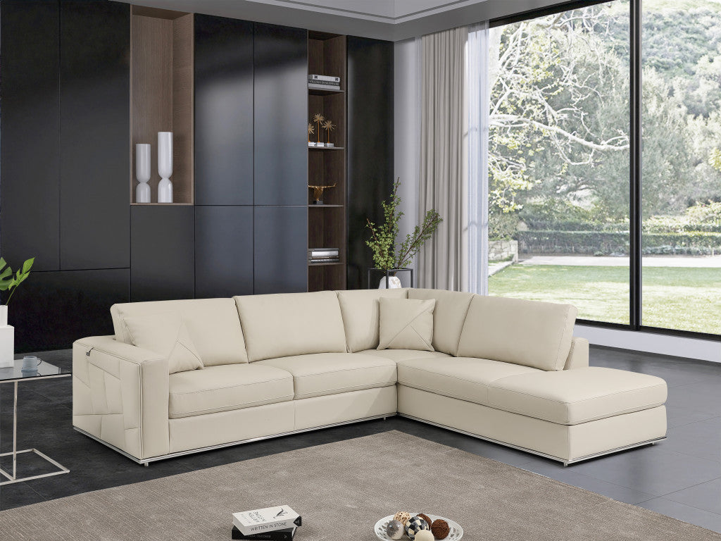 Beige Italian Leather L Shaped 2 Piece Sectional