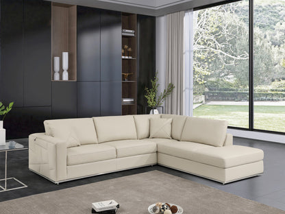 Beige Italian Leather L Shaped 2 Piece Sectional