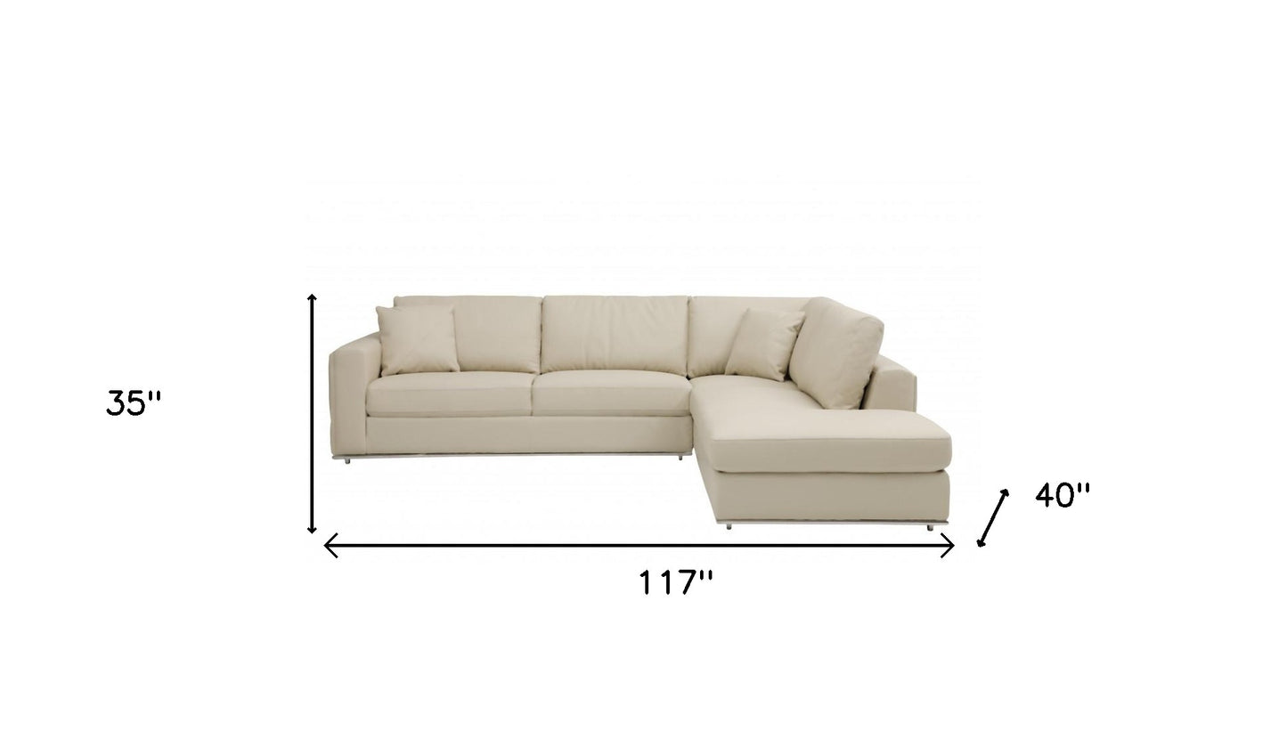 Beige Italian Leather L Shaped 2 Piece Sectional