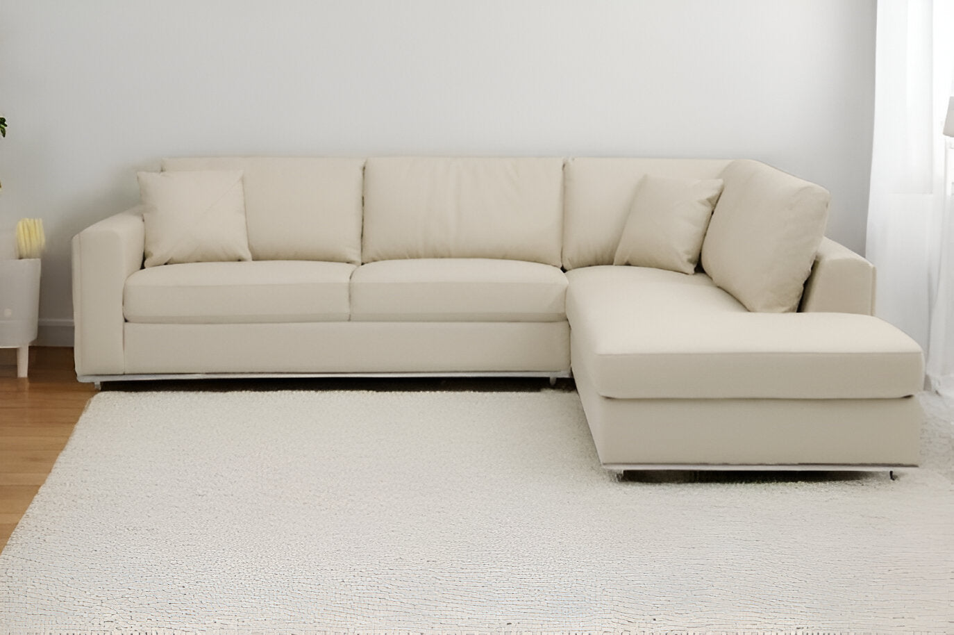 Beige Italian Leather L Shaped 2 Piece Sectional