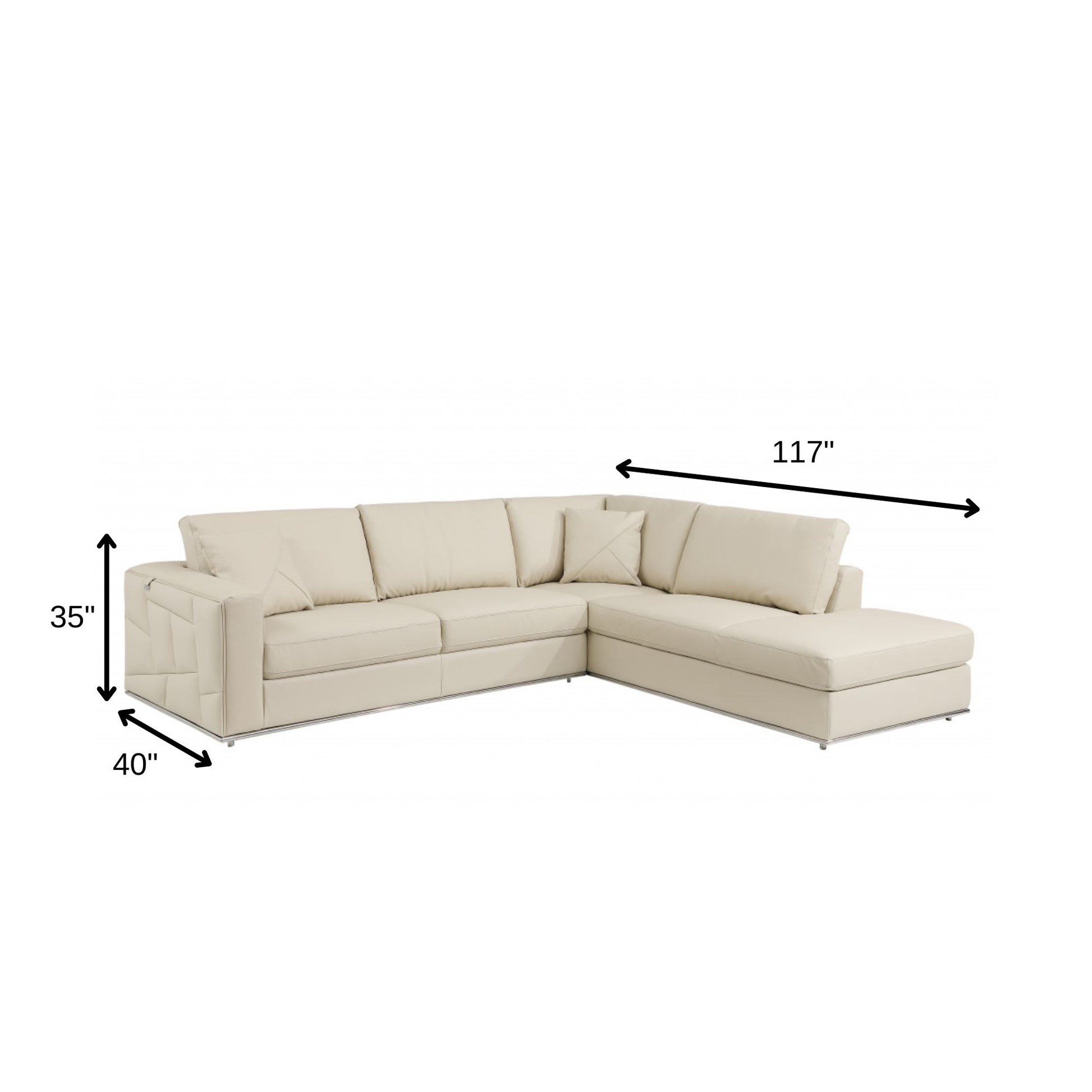 Beige Italian Leather L Shaped 2 Piece Sectional
