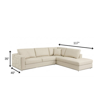Beige Italian Leather L Shaped 2 Piece Sectional