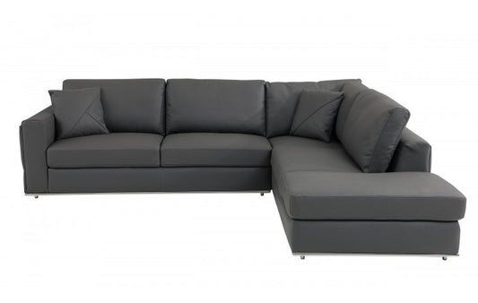 Dark Gray Italian Leather L Shaped 2 Piece Sectional