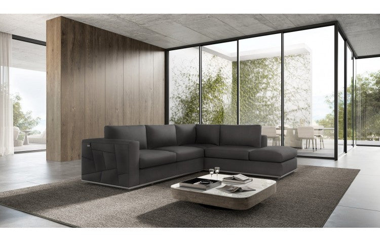 Dark Gray Italian Leather L Shaped 2 Piece Sectional
