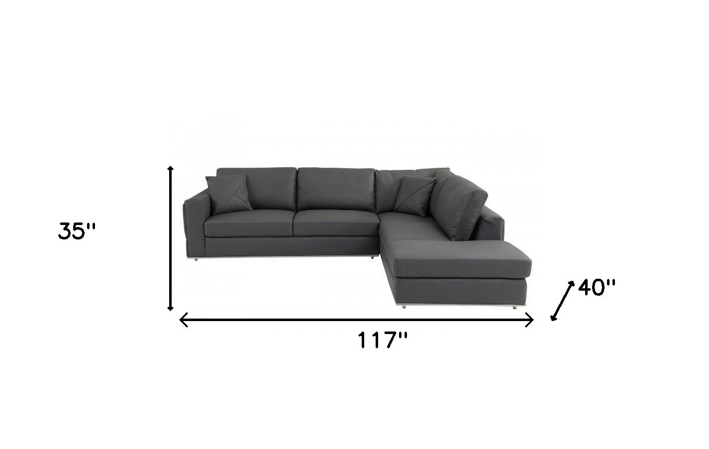 Dark Gray Italian Leather L Shaped 2 Piece Sectional