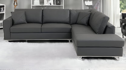 Dark Gray Italian Leather L Shaped 2 Piece Sectional