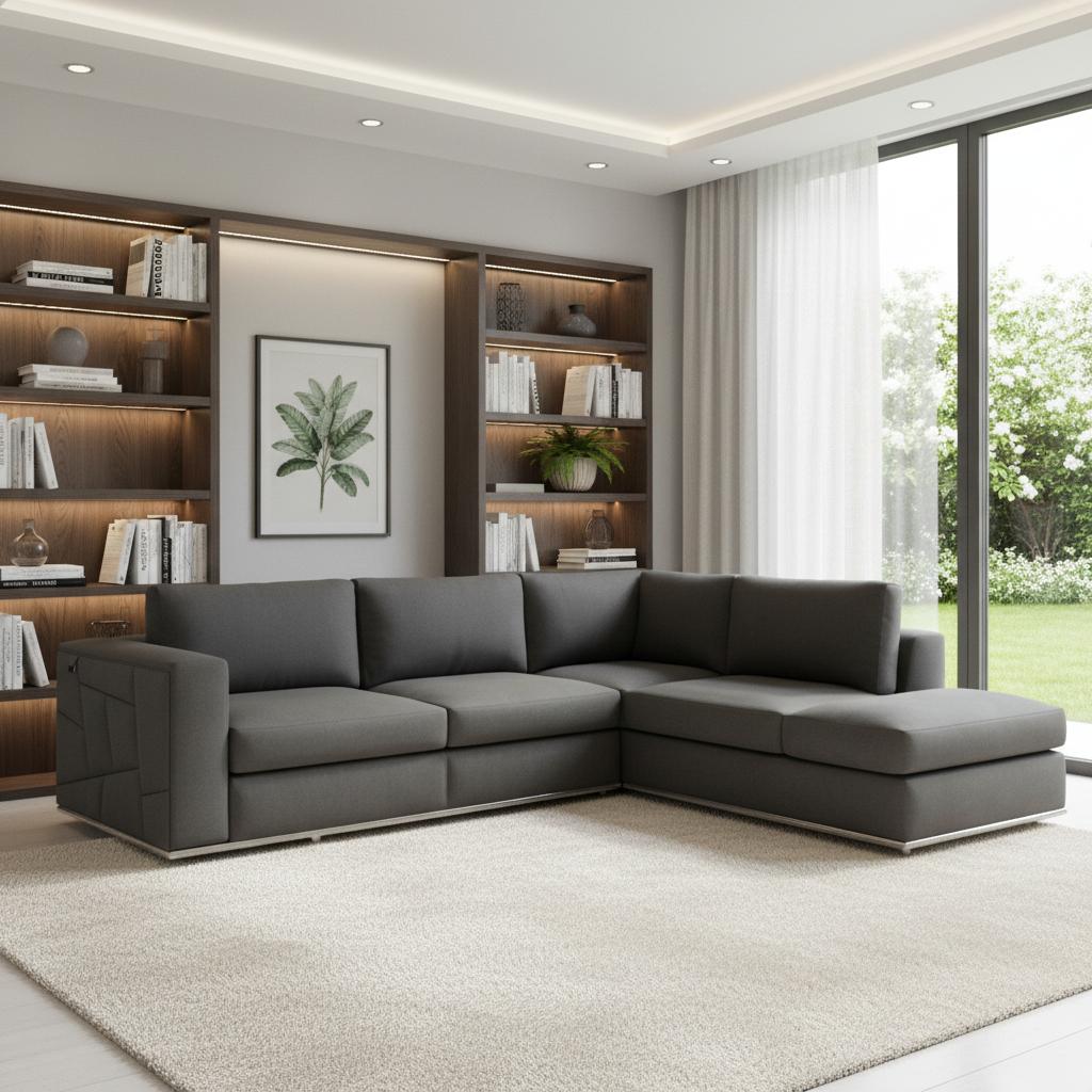 Dark Gray Italian Leather Modular 2 Piece Sectional