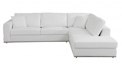 White Italian Leather L Shaped 2 Piece Sectional
