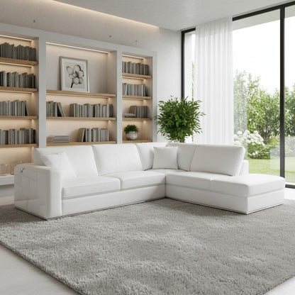 White Italian Leather L Shaped 2 Piece Sectional