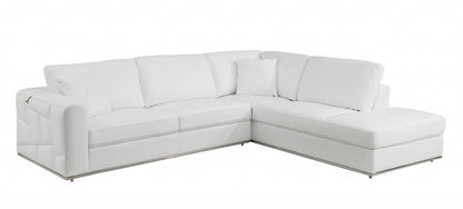 White Italian Leather L Shaped 2 Piece Sectional