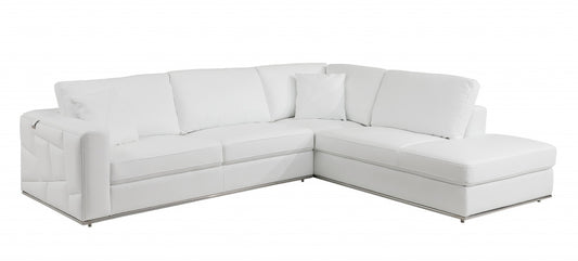 White Italian Leather L Shaped 2 Piece Sectional