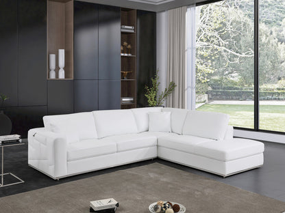 White Italian Leather L Shaped 2 Piece Sectional