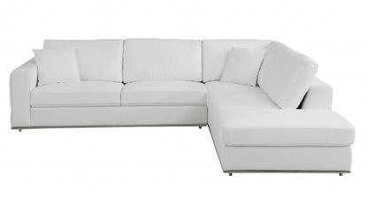 White Italian Leather L Shaped 2 Piece Sectional