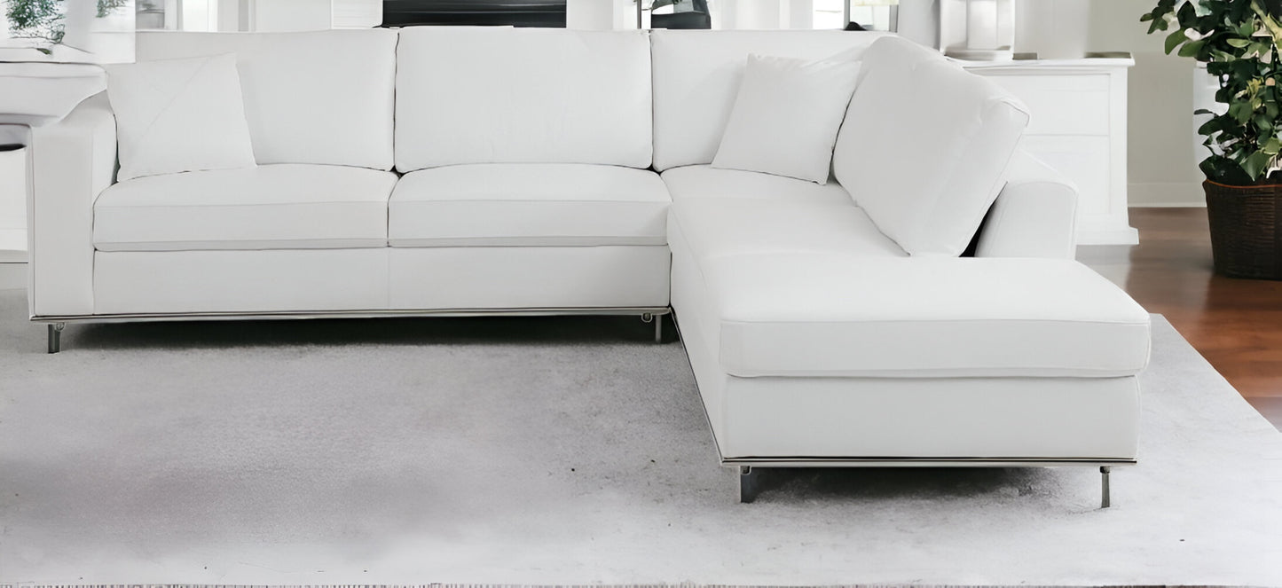 White Italian Leather L Shaped 2 Piece Sectional