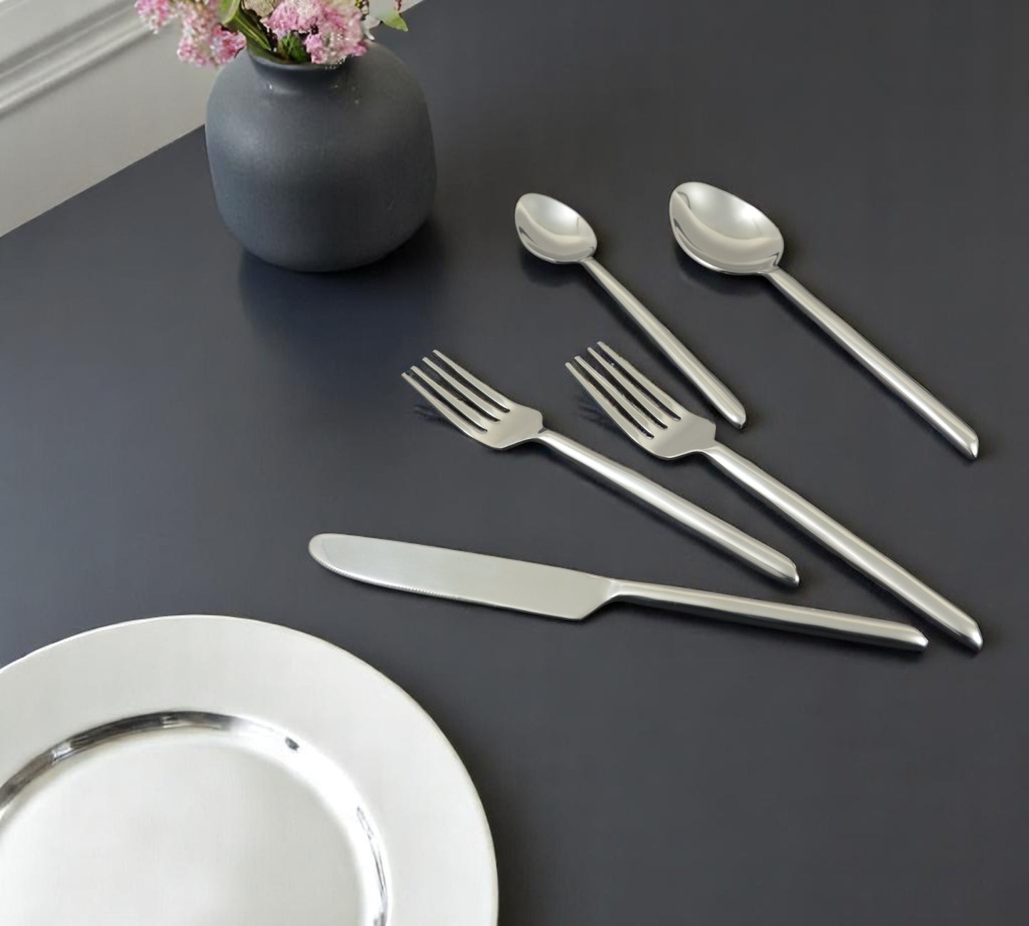 Glossy Silver Stainless Steel 20-Piece Hand Forged Flatware Set