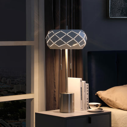 Silver Table Lamp w/ Geometric Laser Cut Shade