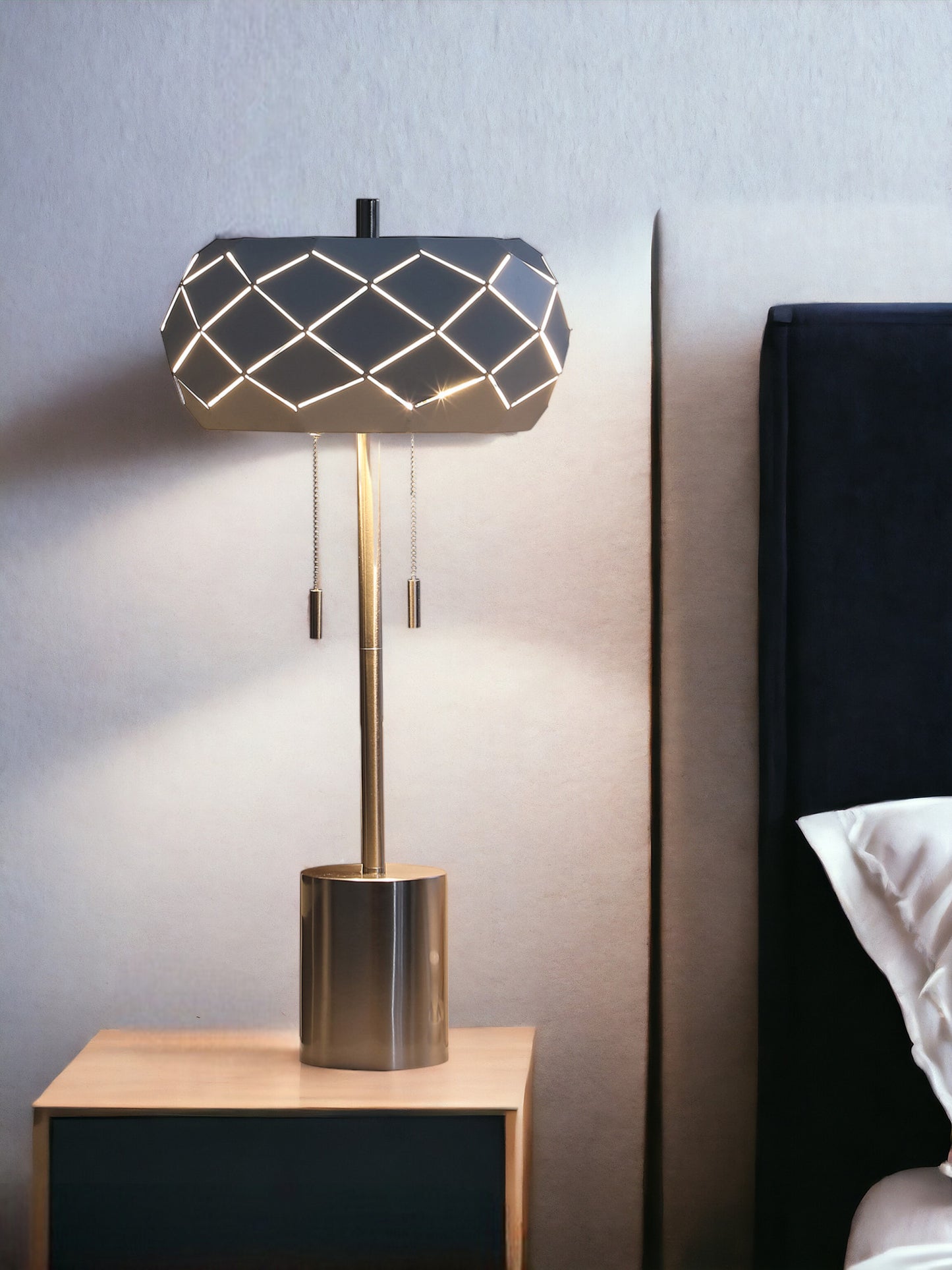 Silver Table Lamp w/ Geometric Laser Cut Shade