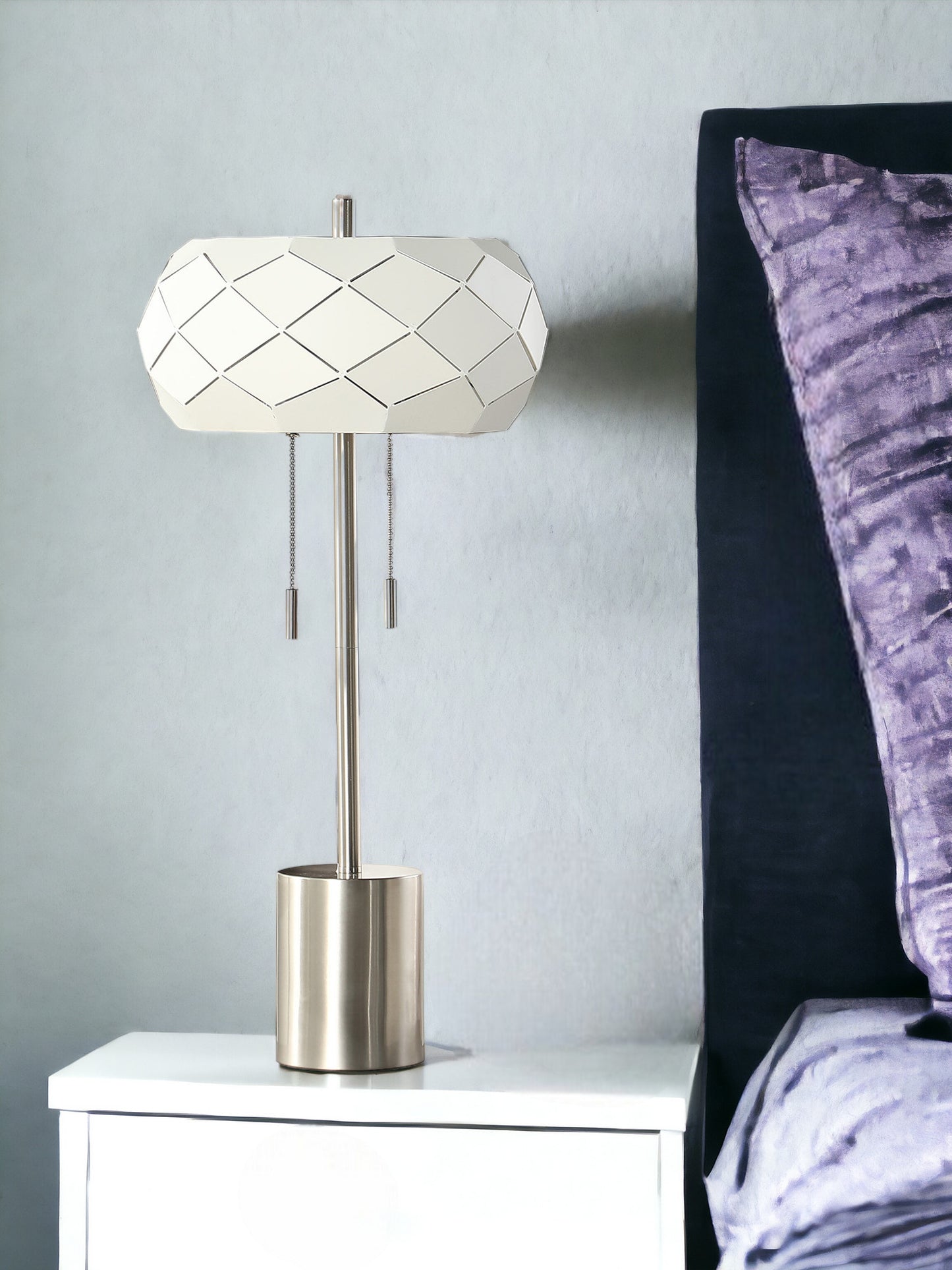 Silver Table Lamp w/ Geometric Laser Cut Shade