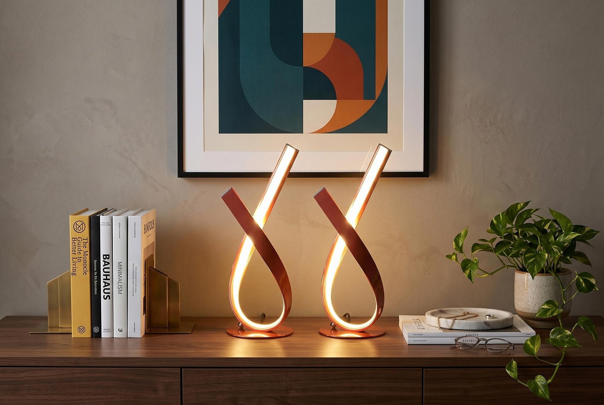 Red Modern Abstract Ribbons Table Lamp