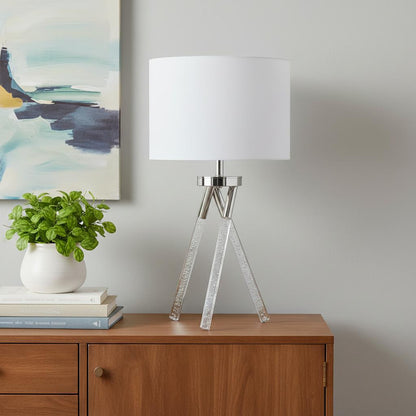 Silver & Acrylic Tripod Table Lamp w/ Shade