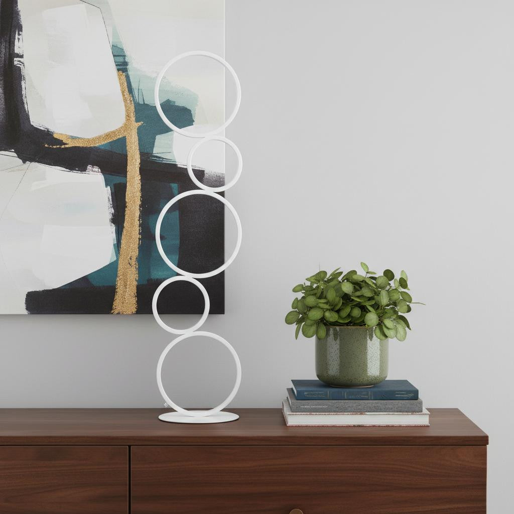White Five Circle Geometric Sculpture Table Lamp