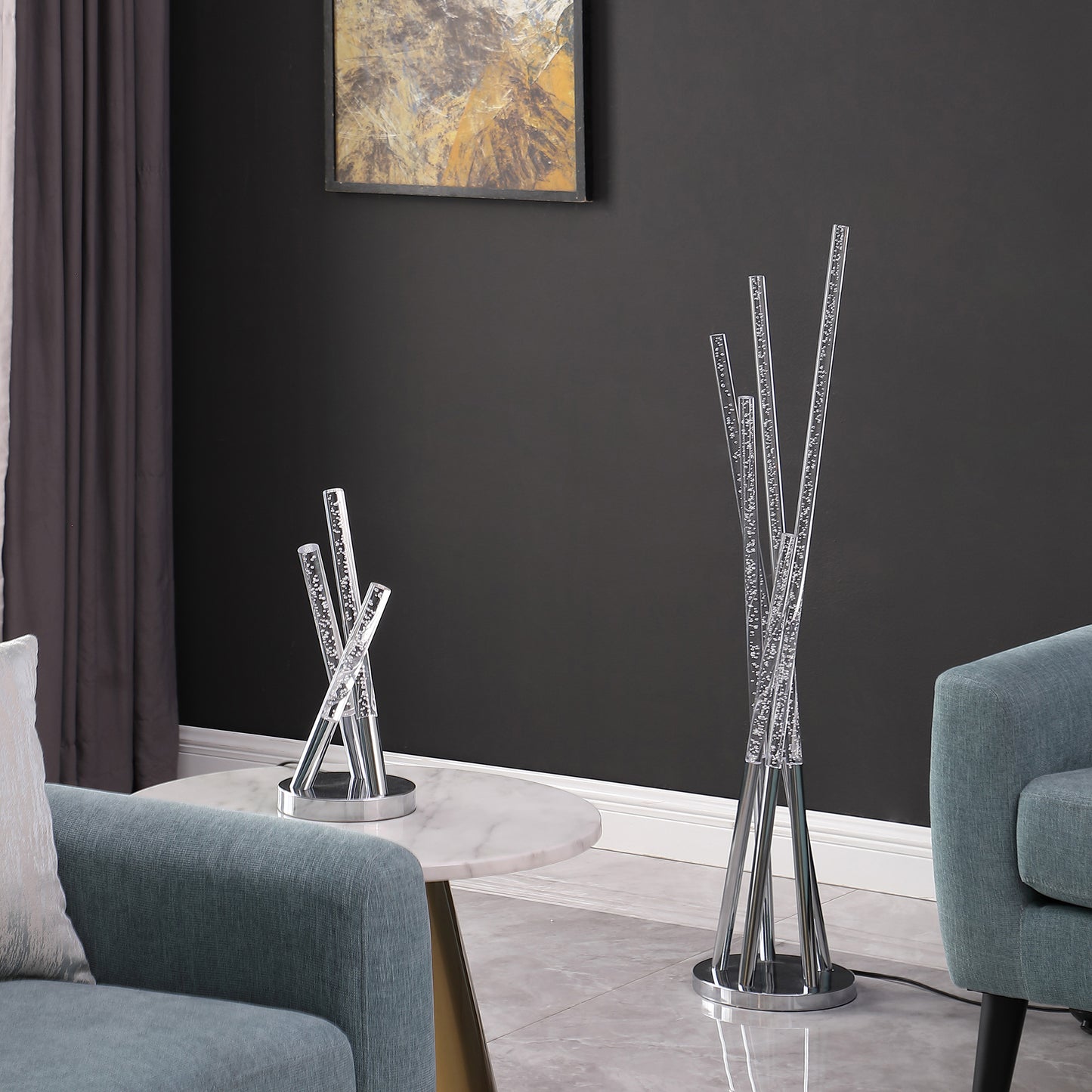 Chrome 5-Light Tubular Contemporary Floor Lamp