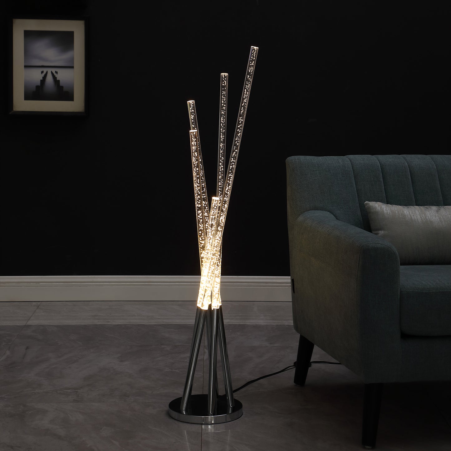Chrome 5-Light Tubular Contemporary Floor Lamp