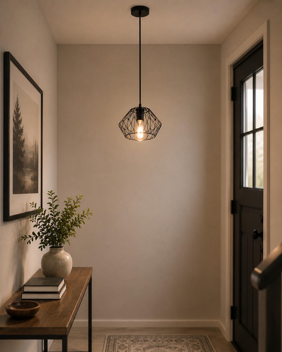 Black Cage Modern Industrial Single Bulb Hanging Pendent Light