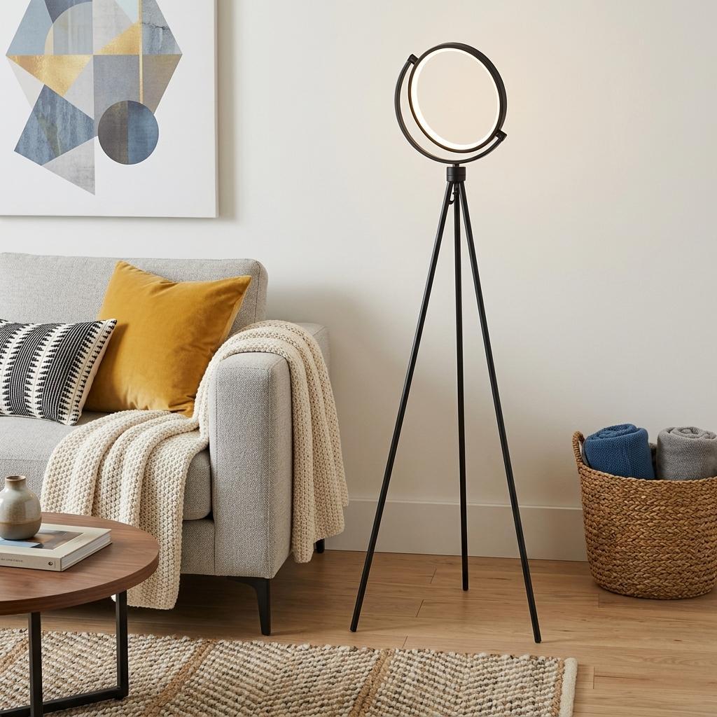 Black Tripod Floor Lamp w/ Black Shade