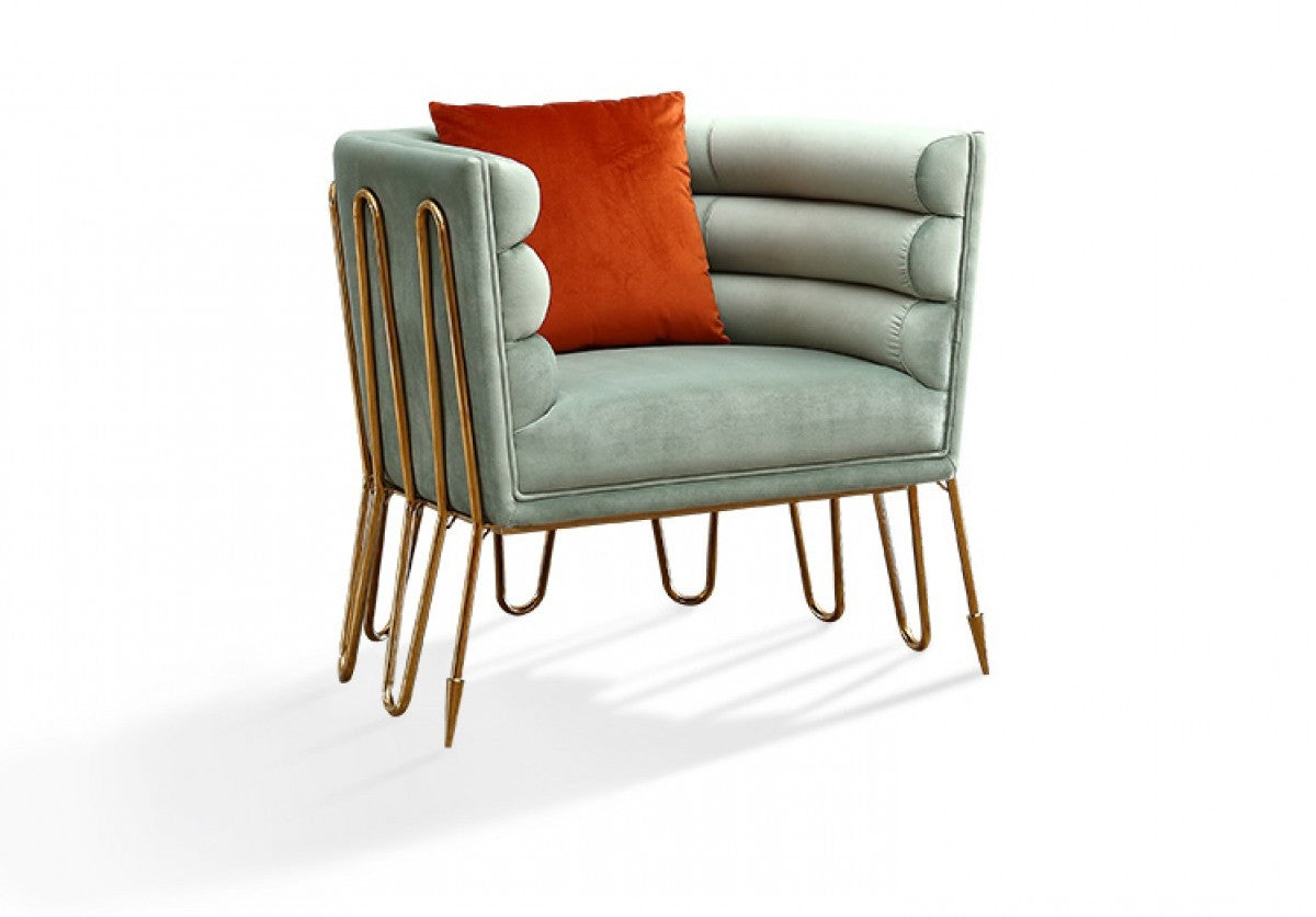 Light Green & Gold Velvet Lounge Chair
