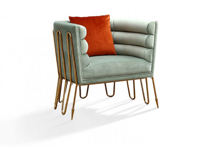 Light Green & Gold Velvet Lounge Chair