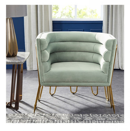 Light Green & Gold Velvet Lounge Chair
