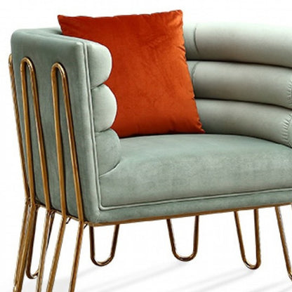 Light Green & Gold Velvet Lounge Chair